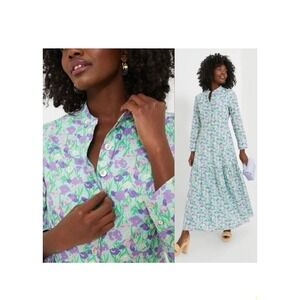 Hyacinth House Aqua Bellflower Multi Floral Long Sleeve Maxi Dress XS